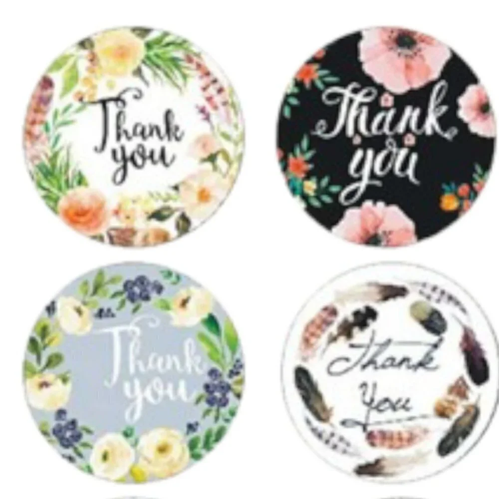 500 Floral Multicolor Thank You Stickers 1